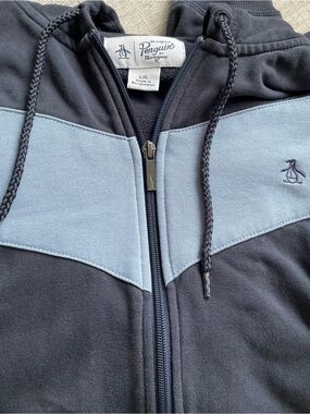 Original Penguin Navy and Light Blue Zip-Up Hoodie